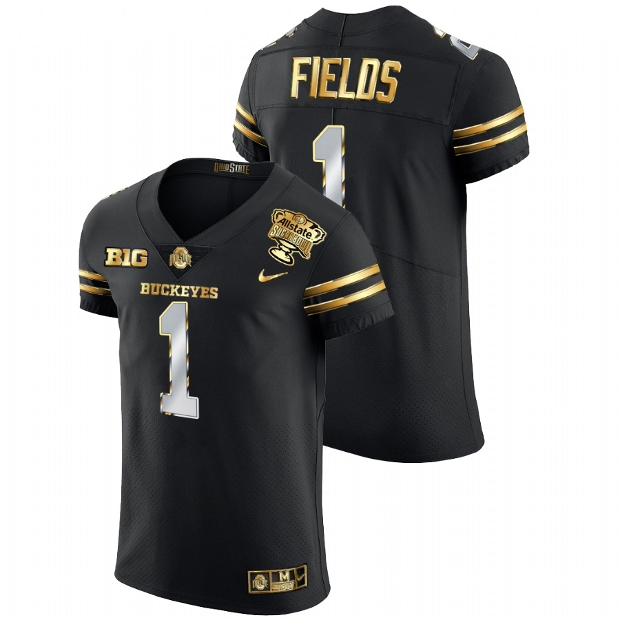 Ohio State Buckeyes Men's NCAA Justin Fields #1 Black Sugar Bowl 2021 Golden Limited Authentic College Football Jersey ZJD4449SR